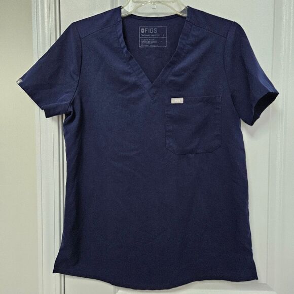 Figs Technical Collection Scrub Top Sm Blue Short Sleeve Pullover Front Pocket - Picture 1 of 7